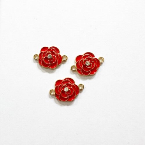 Enamel Red Rose Flower Charms