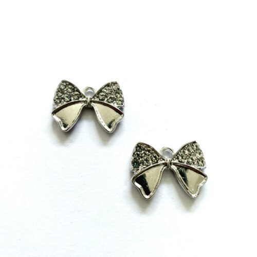 Diamond Studded Silver Bow Pendent