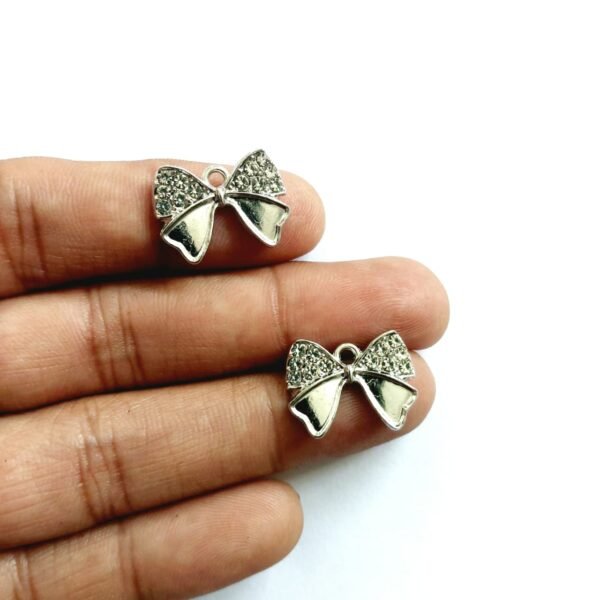 Diamond Studded Silver Bow Pendent - Image 2